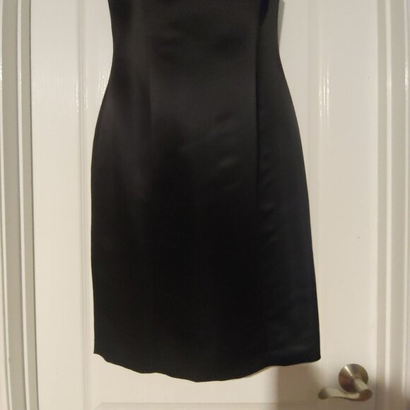 Talbots Dress + Coat Set Black Thick Satin Lined Beaded Belt Pockets 8 - Picture 10 of 15